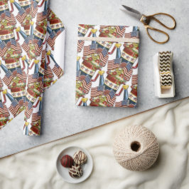 Papel De Presente Vintage Patriotic Flower Pote Weathered USA Flag