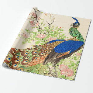 Papel De Presente Vintage Peacock e pintura de flores