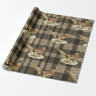 Papel De Presente Vintage Pheasant Bird on Beige Brown Plaid