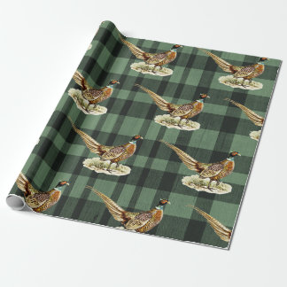 Papel De Presente Vintage Pheasant Bird on Green Plaid