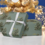 Papel De Presente Vintage Pine Tree Green Christmas<br><div class="desc">Pinheira de safra com Feliz Natal.</div>