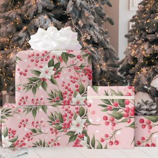 Papel De Presente Vintage Pink Floral Com Berries