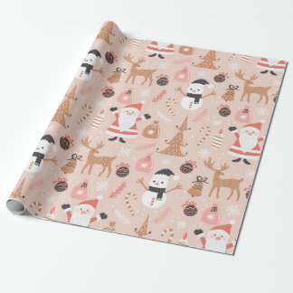 Papel De Presente Vintage Pink Papais noeis Reindeer Wrap de Natal