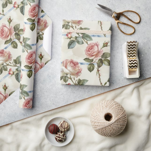 Papel De Presente Vintage Pink Rose (Artesanato)