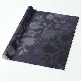 Papel De Presente Vintage preto roxo azul Toile floral do Mulberry