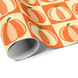 Papel De Presente Vintage Pumpkin Orange Tartan Xadrez Ação de Graça