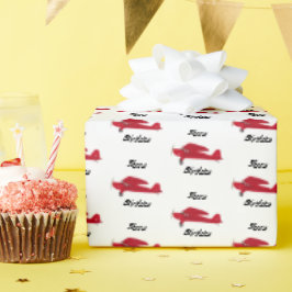 Papel De Presente Vintage Red Airplane Happy Birthday Wrappaper