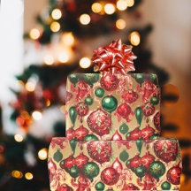 Vintage Red Christmas Baubles Dourado