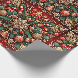 Papel De Presente Vintage Red Dourado Patterno Natal