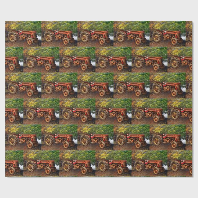 Papel De Presente Vintage Red Fazenda Trator (Aberto)