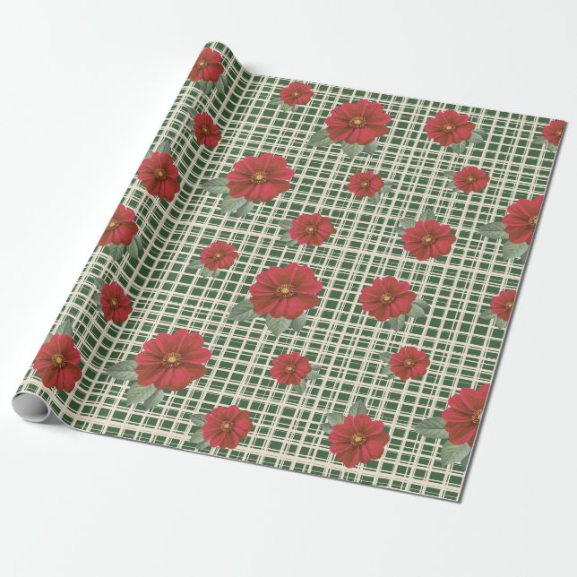 Papel De Presente Vintage Red Floral Pattern (Desenrolado)