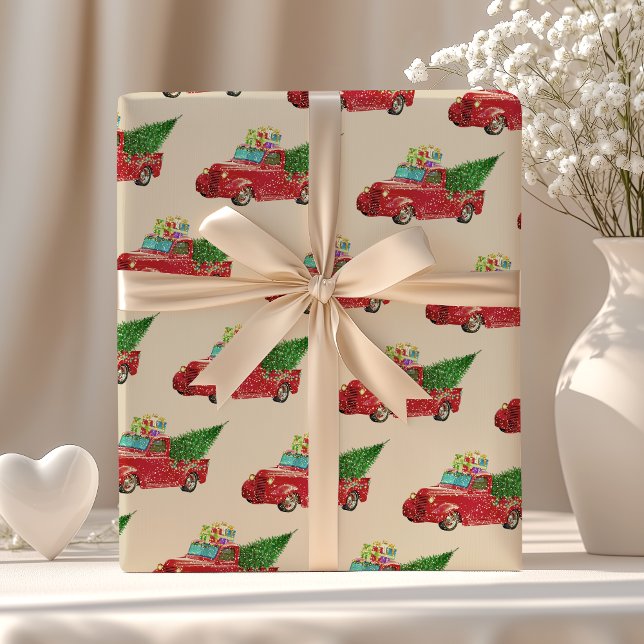 Papel De Presente Vintage Red Pickup Christmas (Criador carregado)