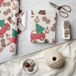 Papel De Presente Vintage Red Truck Christmas Wrapping Paper