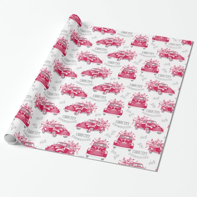 Papel De Presente Vintage Red Truck Wraping Paper (Desenrolado)