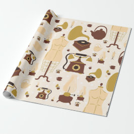 Papel De Presente vintage retro antique fonógrafo mannequin sepia