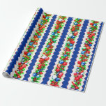 Papel De Presente Vintage Retro Christmas Bauble Garland Stripe<br><div class="desc">Padrão sem descontinuidades estilo Vintage 1950 com Enfeites de natal na Holly Garland dispostos em faixas de fundo azul para o plástico nostálgico e festivo da época de férias.</div>