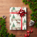 Papel De Presente Vintage Retro Christmas Deer Com Pássaro<br><div class="desc">Vintage Bonita Retrora De Natal Com Papel De Moldagem De Feriado De Pássaros.</div>