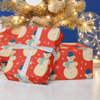 Papel De Presente Vintage Retro Christmas Snowman Red