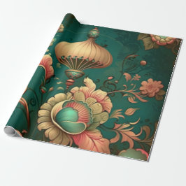 Papel De Presente Vintage retro design floral verde