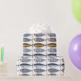 Papel De Presente Vintage Retro Distress Sardinhas, Pescador