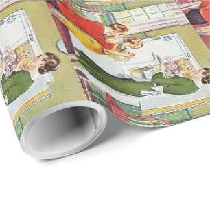 Papel De Presente Vintage Retro Mãe e Crianças