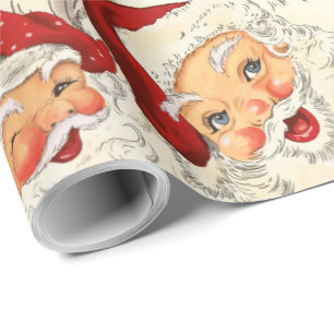 Papel De Presente Vintage Retro Papais noeis Mini Red Natal