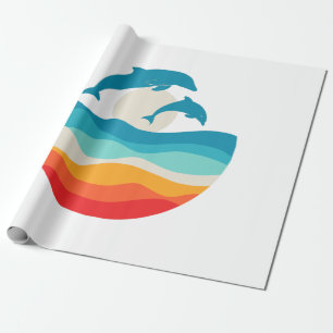 Papel De Presente Vintage Retro Summer Time Dolphin Beach