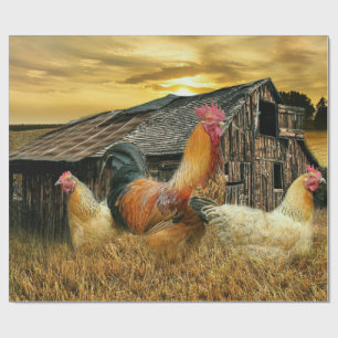 Papel De Presente Vintage Rooster Hens Russo Barn Coop