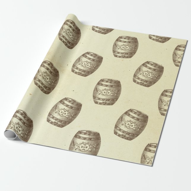 Papel De Presente Vintage Rum Barrels em Cream (Desenrolado)