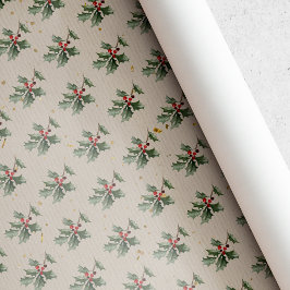 Papel De Presente Vintage Rustic Holly Berry Natal