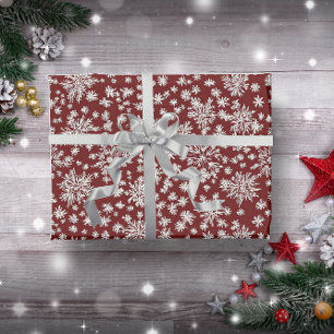 Papel De Presente Vintage Rustic Red and White Snowflakes Natal