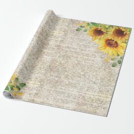 Papel De Presente Vintage Rustic Sunflower Antiga Letra Decoupage 