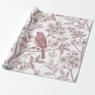 Papel De Presente Vintage Sakura Cherry Blossom & Bird Aestética 1