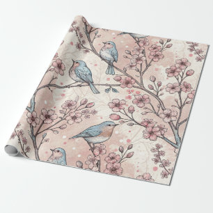 Papel De Presente Vintage Sakura Cherry Blossom & Bird Aestética 5