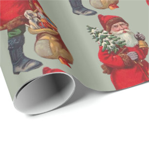 Papel De Presente Vintage Santa Claus