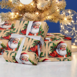 Papel De Presente Vintage Santa Claus