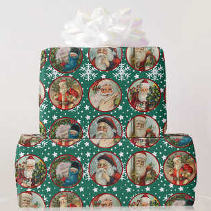 Papel De Presente Vintage Santa Claus Cartões Verde Branca