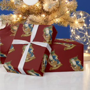 Papel De Presente Vintage Santa Claus Deer Clássico de Natal Vermelh