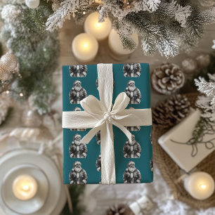 Papel De Presente Vintage Santa Claus Teal