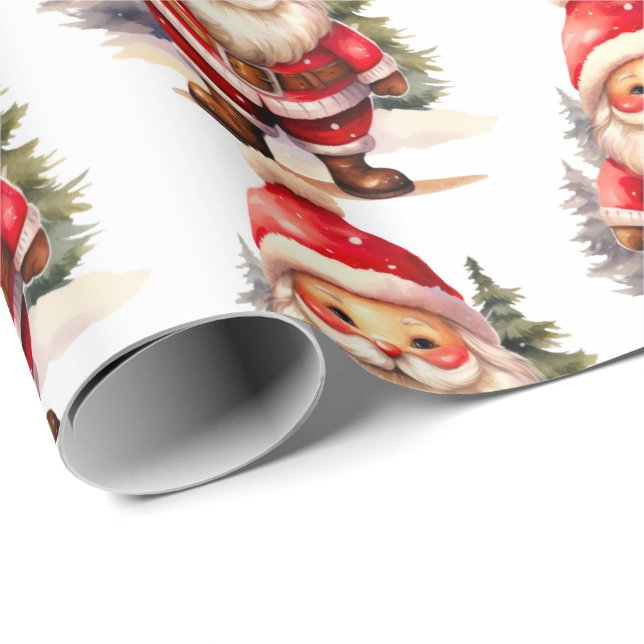 Papel De Presente Vintage Santa Claus WrapPaper - Branco (Ponta do rolo)
