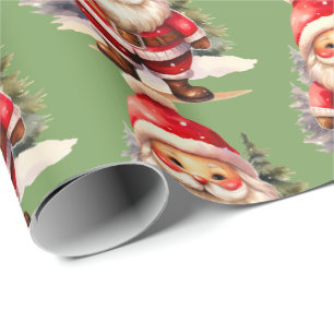 Papel De Presente Vintage Santa Claus WrapPaper - Verde