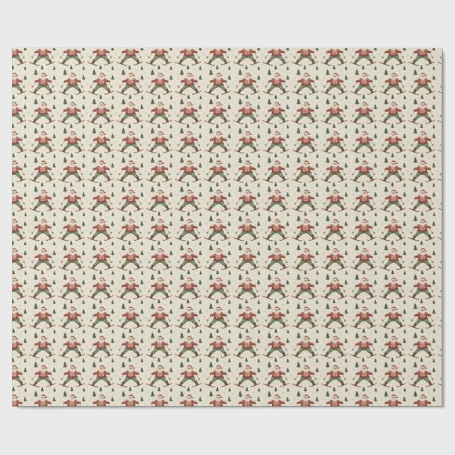 Papel De Presente Vintage Santa Skiing Wrapping Paper (Aberto)