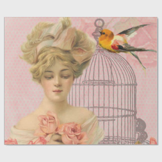 Papel De Presente Vintage. Senhora e Birdcage. do Victorian