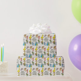 Papel De Presente Vintage Sesame Street Characters Birthday Wrapping