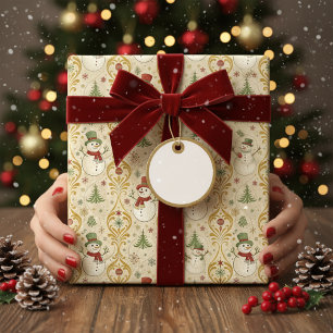 Papel De Presente Vintage Snowman e Árvore de Natal