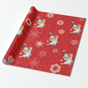 Papel De Presente Vintage Snowman e Snowflake Wraptor Paper