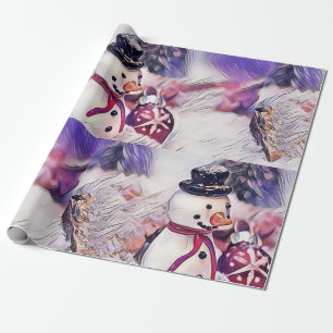 Papel De Presente Vintage Snowman no Desenho de Neve
