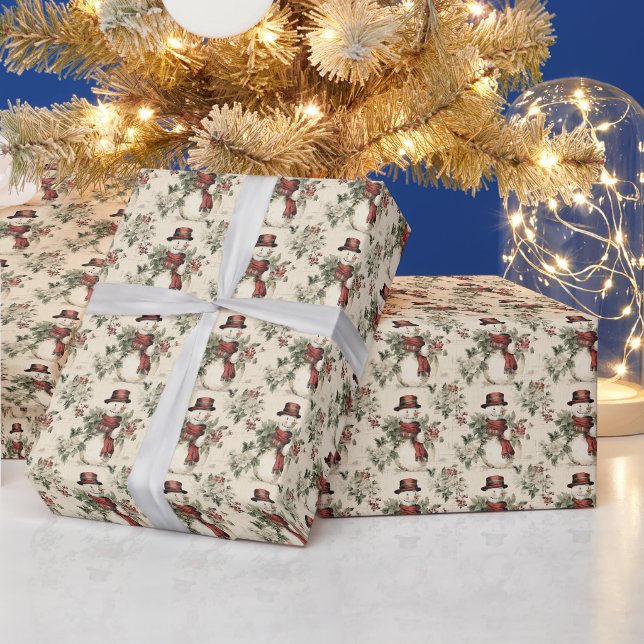 Papel De Presente Vintage Snowman Whimsy (Feriados)