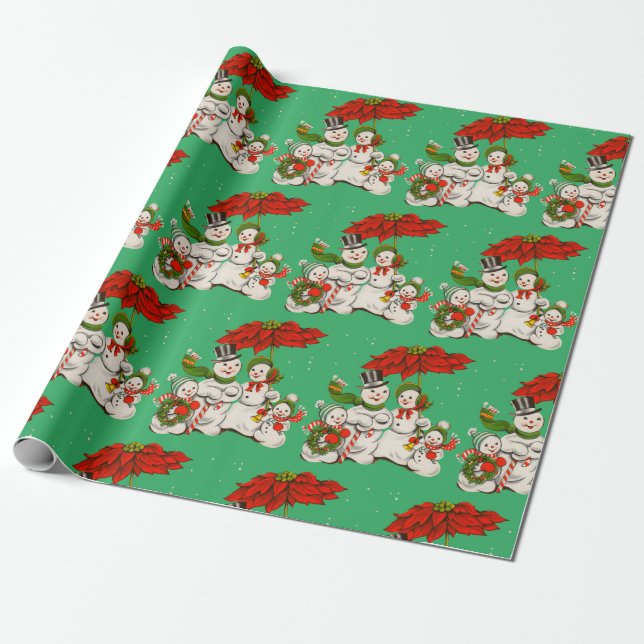 Papel De Presente Vintage Snowmen Natal (Desenrolado)