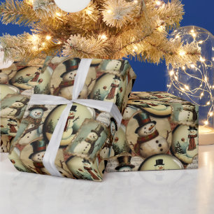 Papel De Presente Vintage Snowmen Wonderland Collage